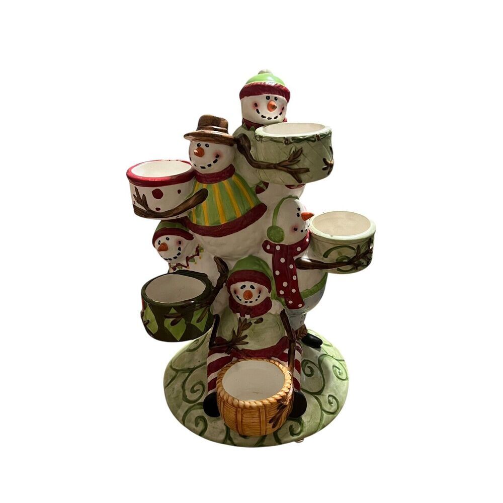 Yankee Candle Snowman Tea Light Candle Holder 5 Tier Pile Up Layered Multi Green